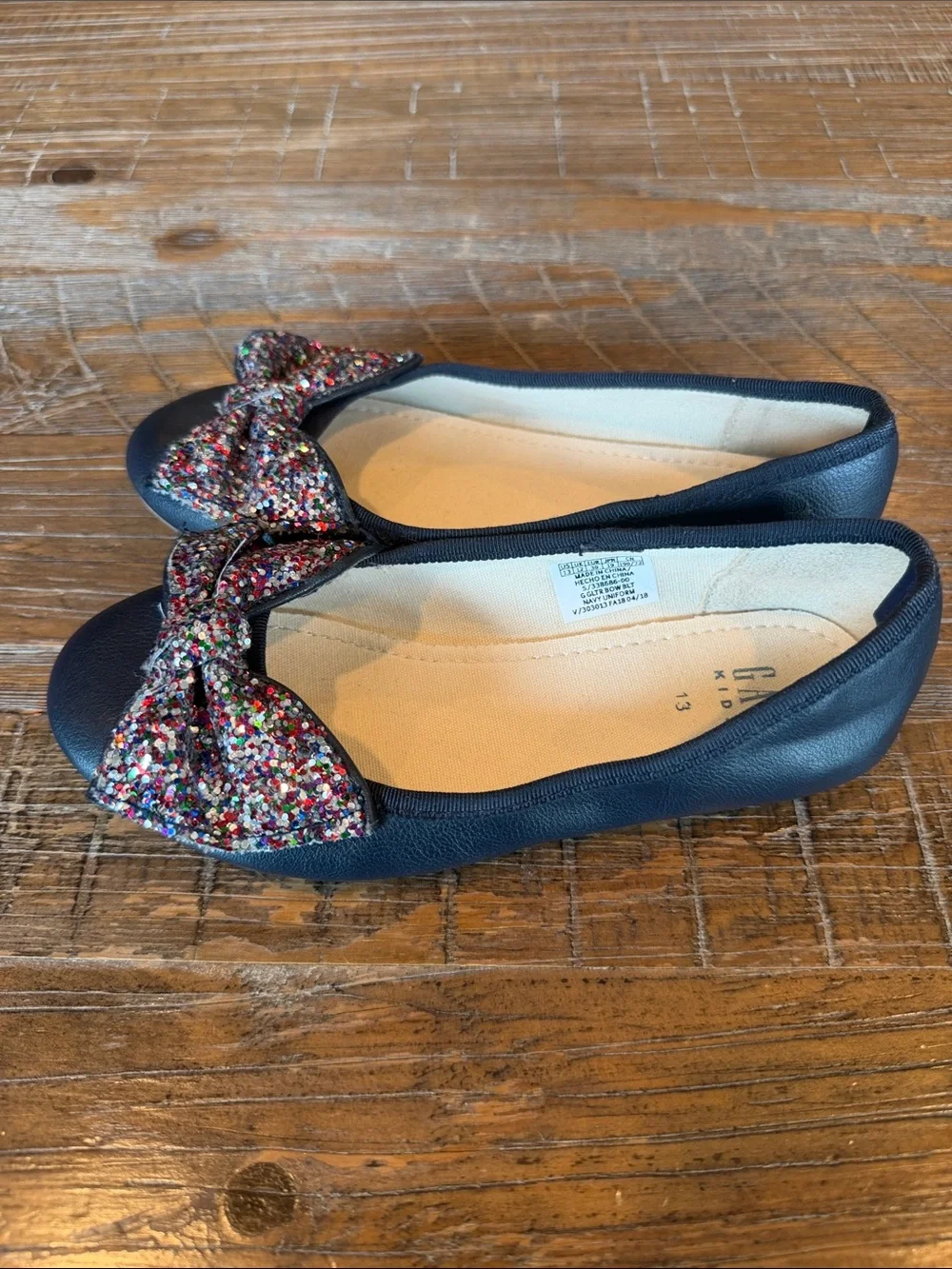 GAP Kids Navy Flats with Multicolor Glitter Bow size 13